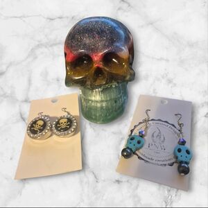 Colorful Skull Decor with Earrings Set